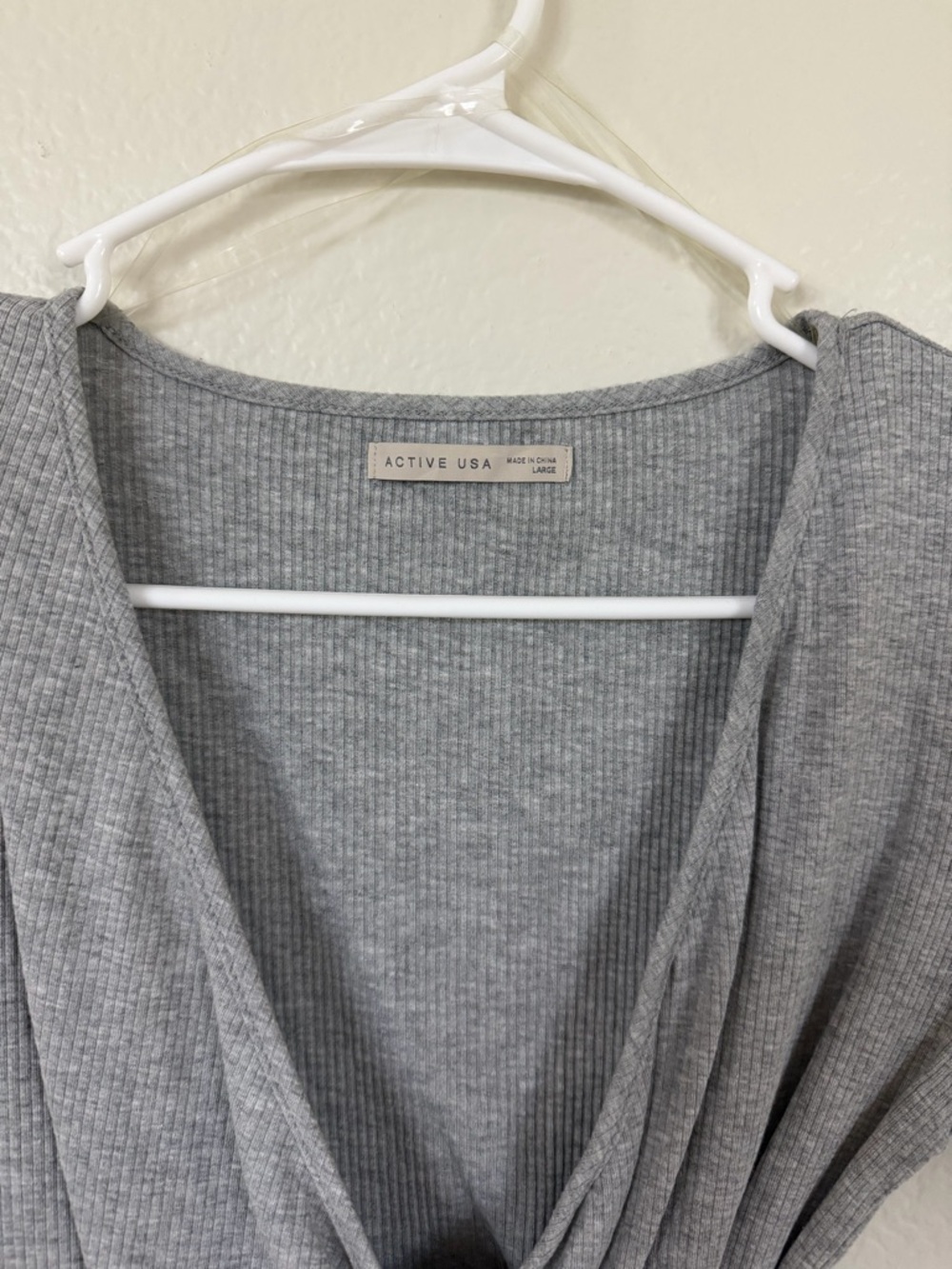 Wrap-Front Ribbed Crop Top - Gray - Picture 2 of 2